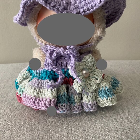 Handmade Crochet Purple Multicolour Fairy Witch Outfit for 17cm Doll 2-Piece Set - Picture 6 of 8